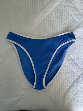 Seafolly Beach Bound high-cut bikini bottoms in sapphire blue and white US 8